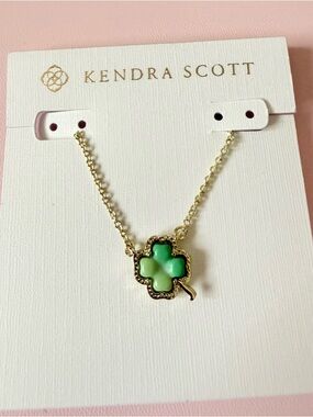 Kendra Scott Gold Necklace with Green Clover Pendant